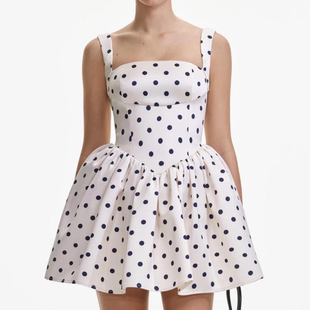 self-portrait CREAM POLKA DOT SATIN MINI DRESS